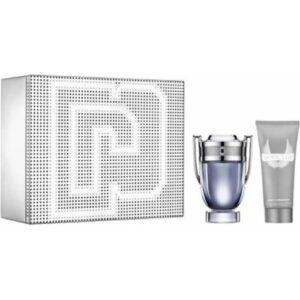 Silberner Geschenkbox, Parfümflakon und graue Tube nebeneinander.